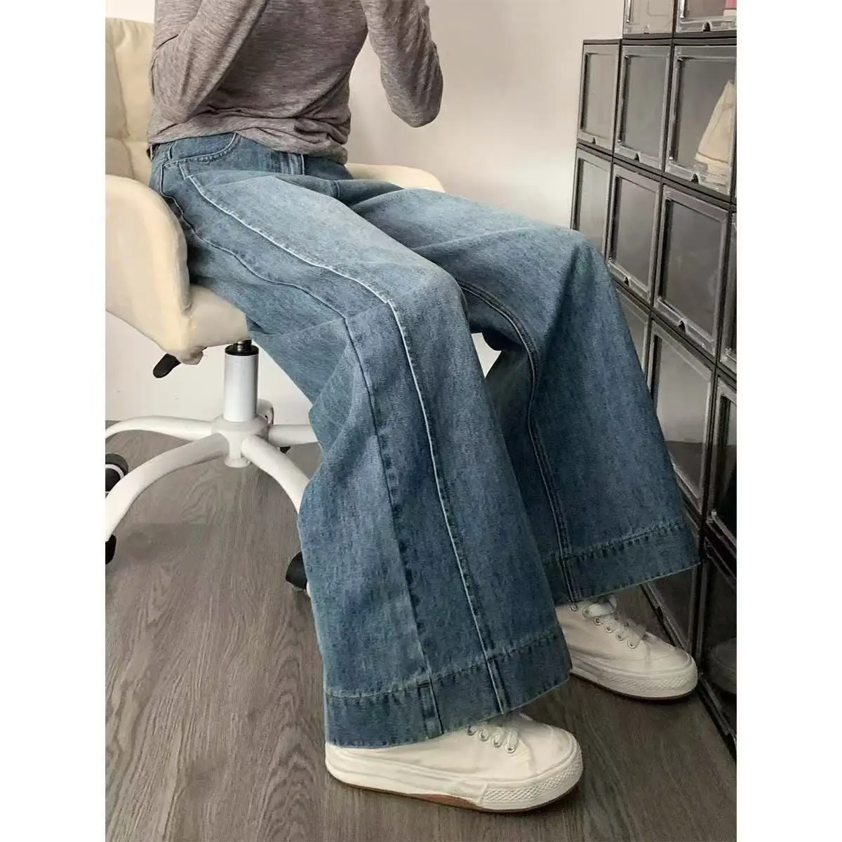 

Американские ретро-джинсы свободного кроя синего цвета с высокой талией, маленький размер, новые, узкие, широкие брюки, износостойкие, летняя коллекция