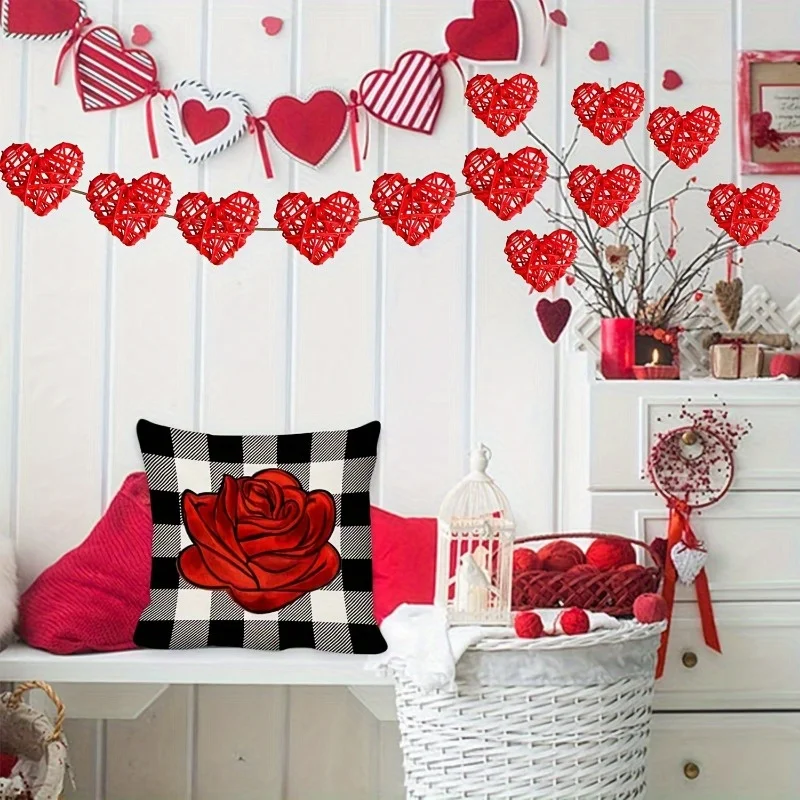 20pcs Heart Shaped Rattan Ball Decoration Valentine\'s Day Home Decoration DIY Filling Decoration Wedding Table Decoration (red)