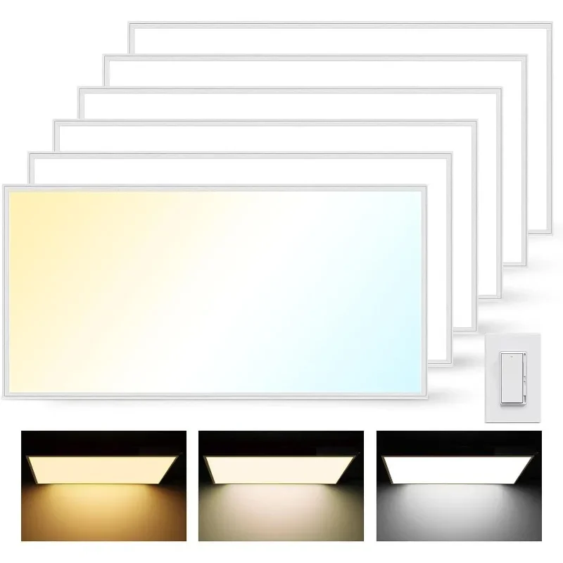 6 Pack 2x4 LED Flat Panel Light, 50W 6600LM LED Drop Ceiling Light fixture, Selectable Color Temperature 4000K/5000K/6000K