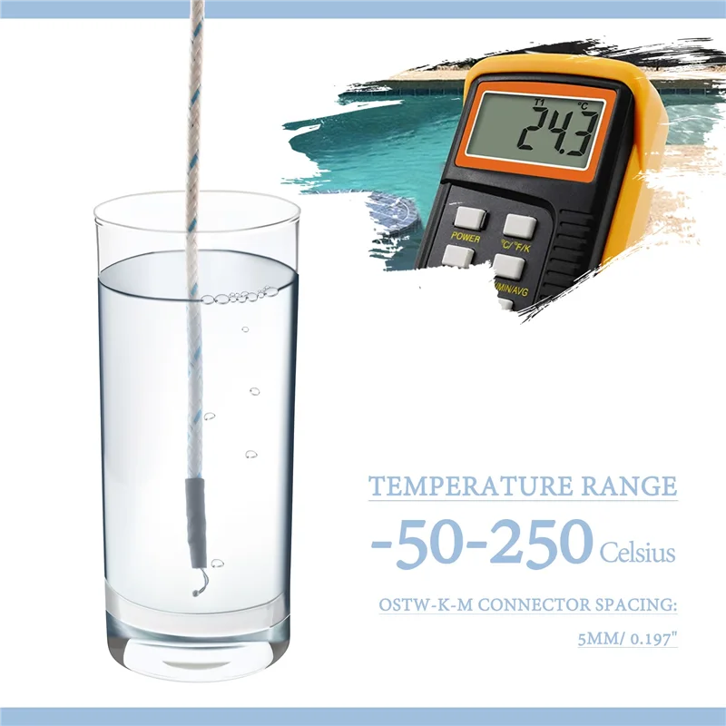 Sensor de temperatura de Cable tipo K, sonda termopar,-50-250 Celsius, 10M