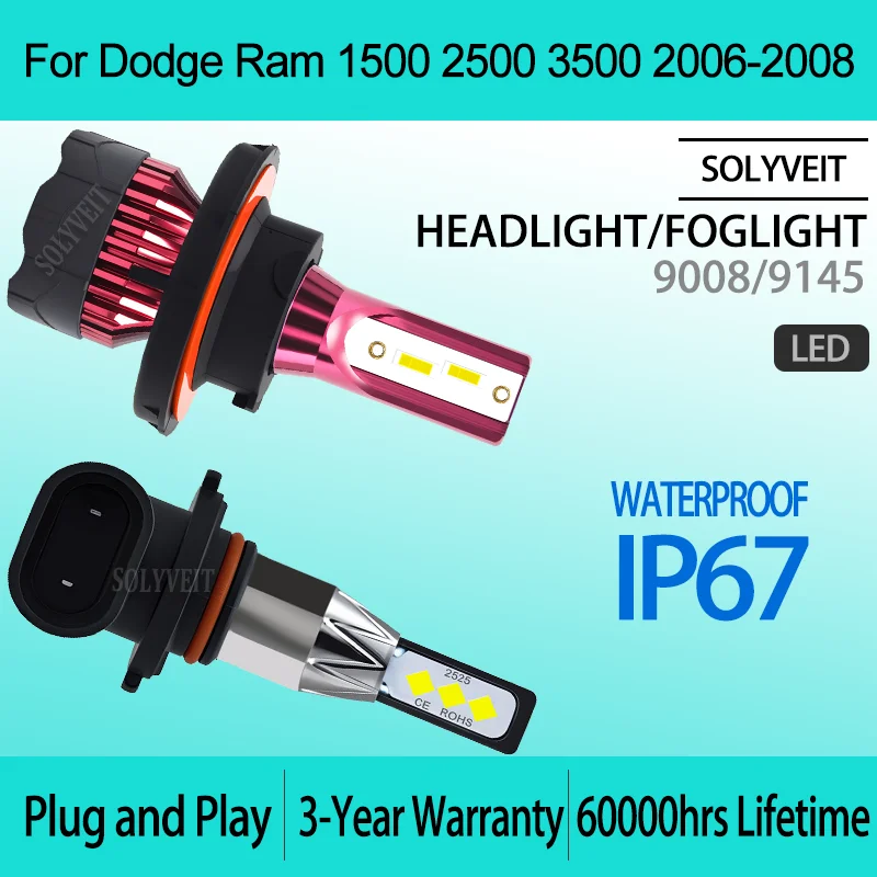 

Надежные, ударопрочные светодиодные фары/противотуманные фары 9008 9145 с простой установкой для Dodge Ram 1500 2500 3500 2006 2007 2008