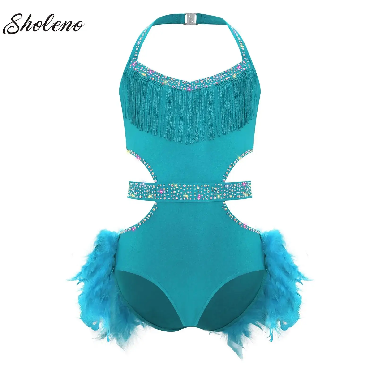 Kids Girls Feather Latin Dance Leotard Jazz Hip Hop Performance Costume Gymnastics Jersey Ballet Artistic Figure Skating Tutu