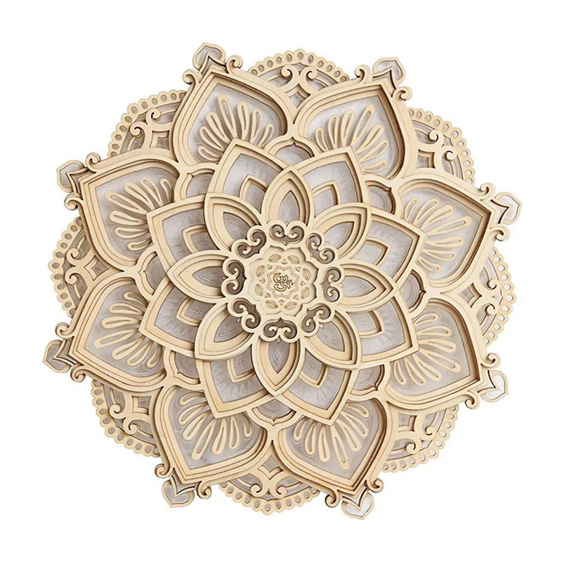 

LED Night Light Modern Wall Decor With USB Ports Elegant Wooden Mandala Hanging MDF Panels Lamp Decoration