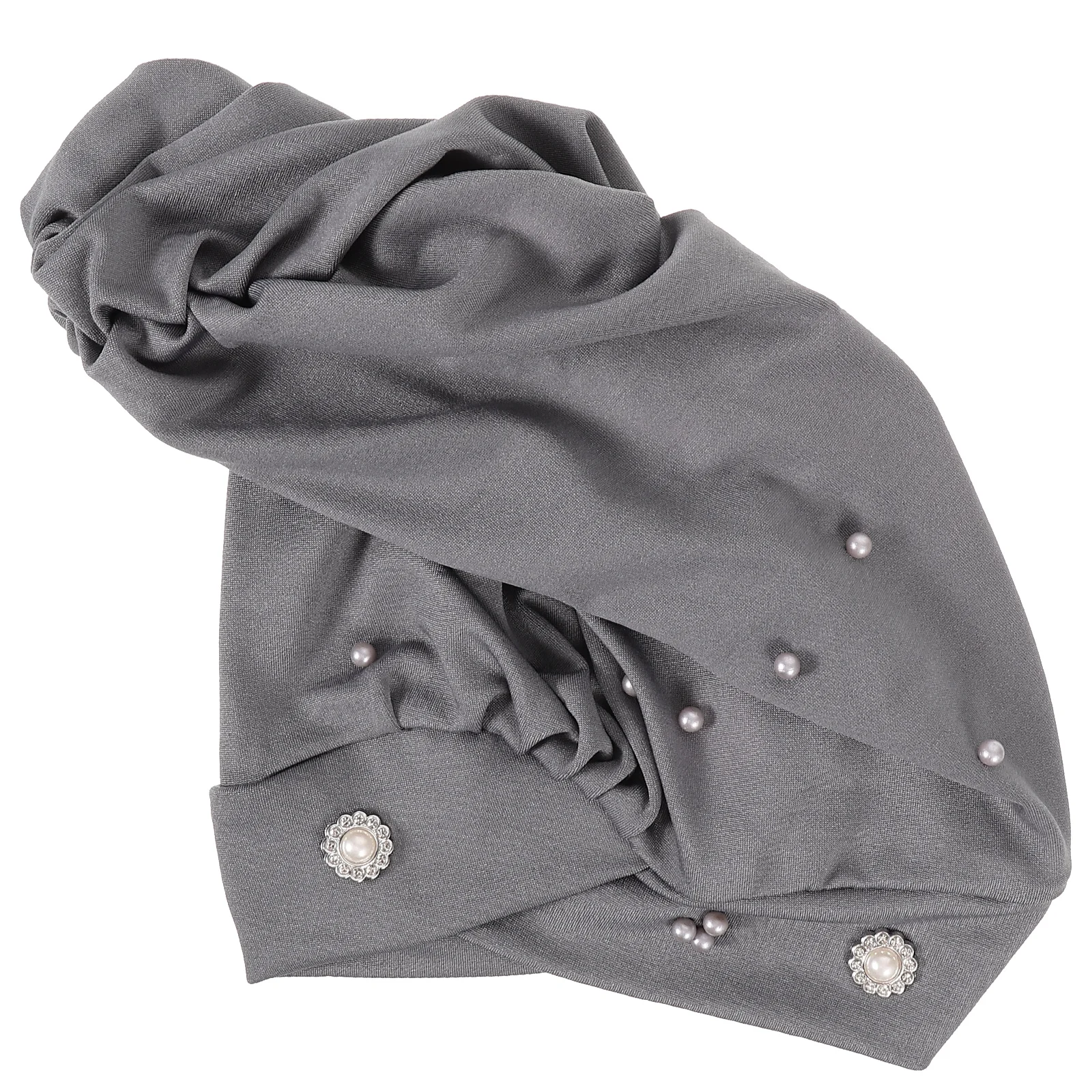 

Flower Beaded Headscarf Hat Elastic Lightweight Sleeping Bonnet Cotton Gray Reusable Cap for Curly Hair Braids Hair