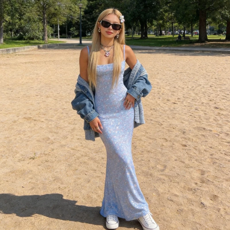 Youth Dresses Women's Floral Spaghetti Strap Dress Casual Square Neck Slim Fit Dresses Sexy Hot Girl Vacation Beach Long Dress