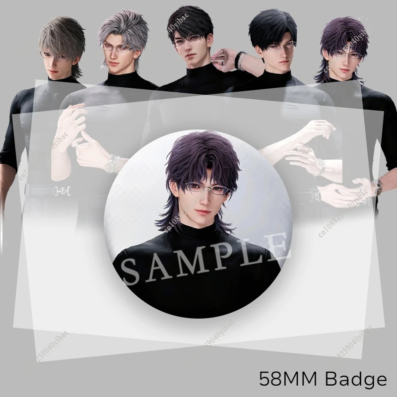 1/5 Stücke 58 MM Liebe und Deepspace Sylus Rafayel Zayne Xavier Caleb Anime Cosplay Abzeichen Schwarz Enge Top Brosche Pin Kostüm Dekoration – Detail 5