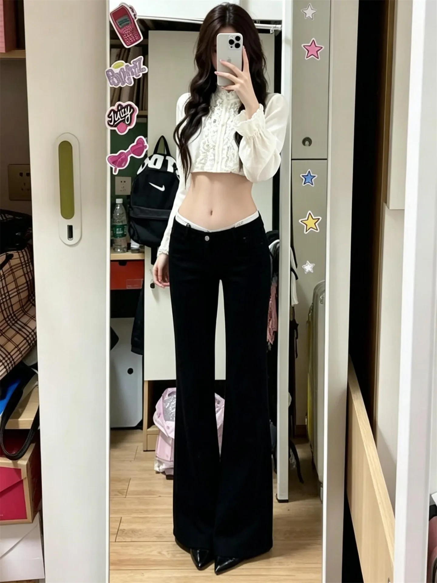 

American Vintage Low Waist Bell Bottom Jeans Women Summer Loose Drapey Non Fitting Washed Wide Leg Pants Cotton Soft