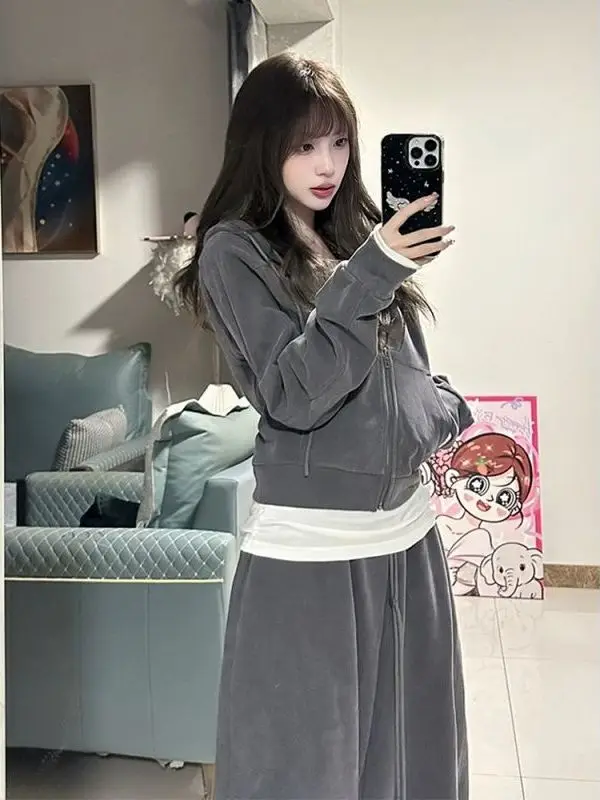 

Korean Style Casual Sportswear Set Women's Spring Autumn Slimming Hoodie Long Pants Two Piece Set Youthful Elegant Feeling