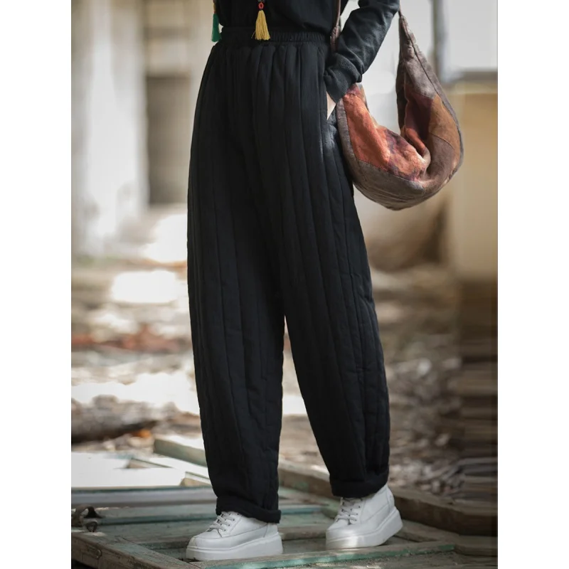 Women Quilted Pants Thick Warm Winter Pants Ramie Cotton Chinese Style Padded Trousers Novelty Original Design