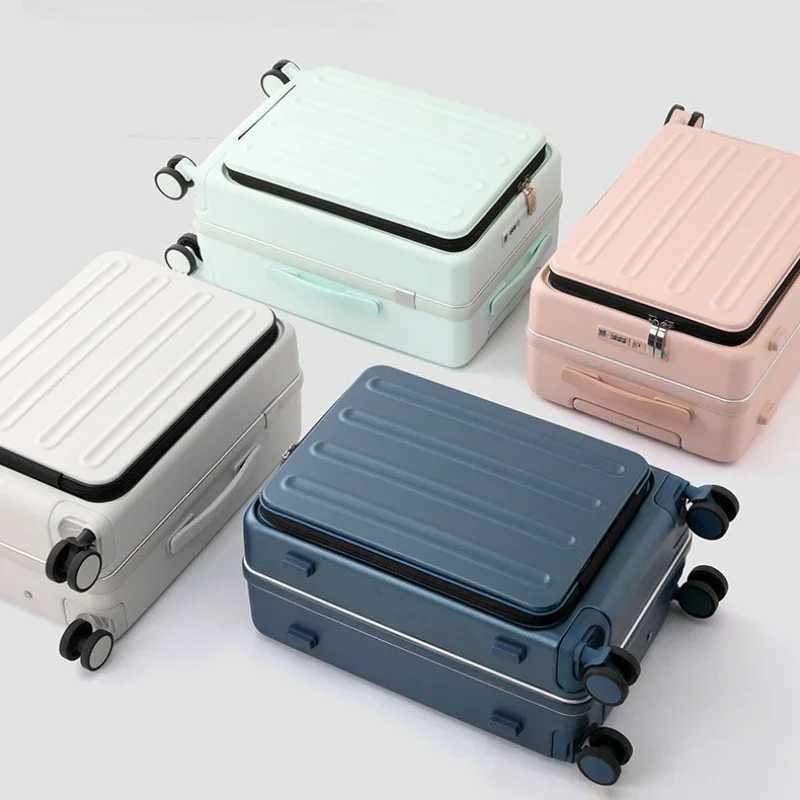 Rolling Luggage Travel Suitcase Front Opening Boarding Box Large Capacity Trolley Case Unisex Student Trunk Universal Wheel