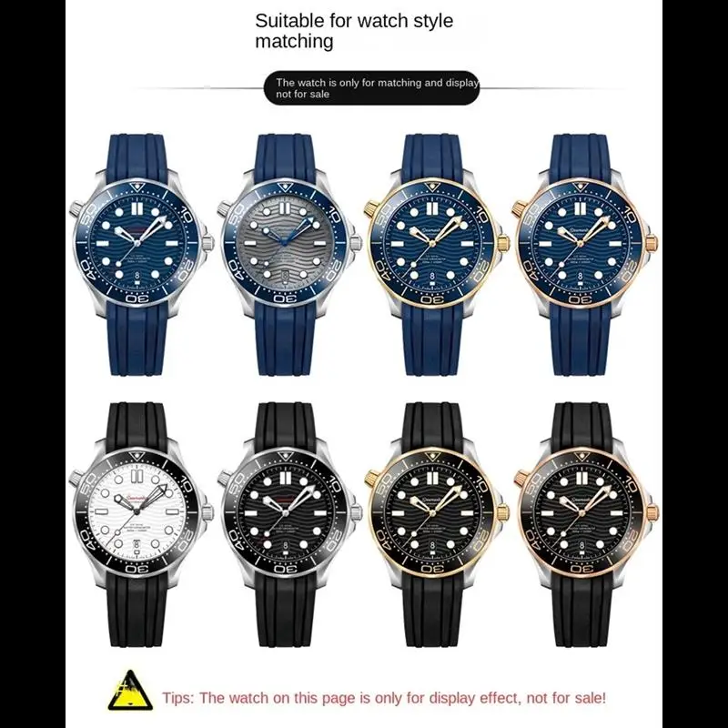 MAISITU-Pulseira de silicone macio para homens, extremidade curva, borracha fluorosa, pulseira de relógio, Omega Seamaster 300, 007, 20mm, 22mm