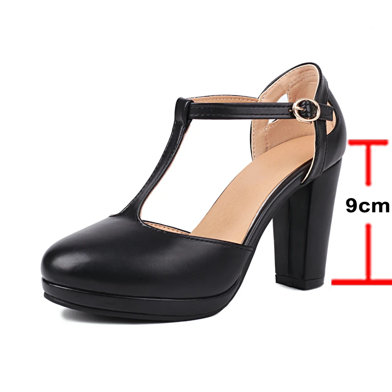 FOREADA Women Mary Janes Two-Piece Pumps Round Toe Platform Thick High Heels Buckle T-Tied Ladies Fashion Shoes Spring Autumn 43