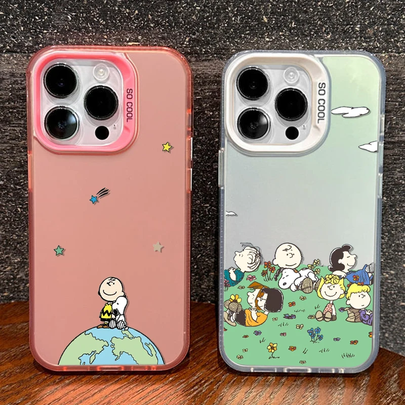 Аниме S-noopy Dog для iPhone Apple 15 14 13 12 11 XS XR X 8 7 Pro Max Plus красочный серебристый ударопрочный чехол для телефона задняя крышка из ТПУ