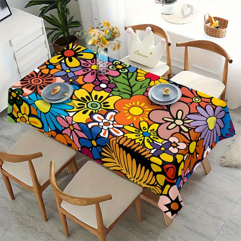 Colorful tropical flower pattern tablecloth - suitable for picnics, camping, weddings, parties, etc.zyc