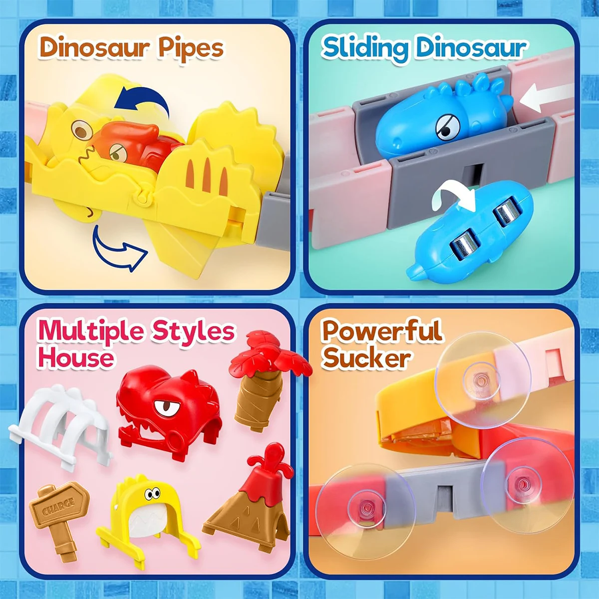 ของเล่นอาบน้ำ DIY สร้างรางน้ำสไลด์ไดโนเสาร์ของเล่นติดผนังอ่างอาบน้ำสำหรับเด็กสนุกเวลาอาบน้ำเด็กอ่างอาบน้ำฝักบัว