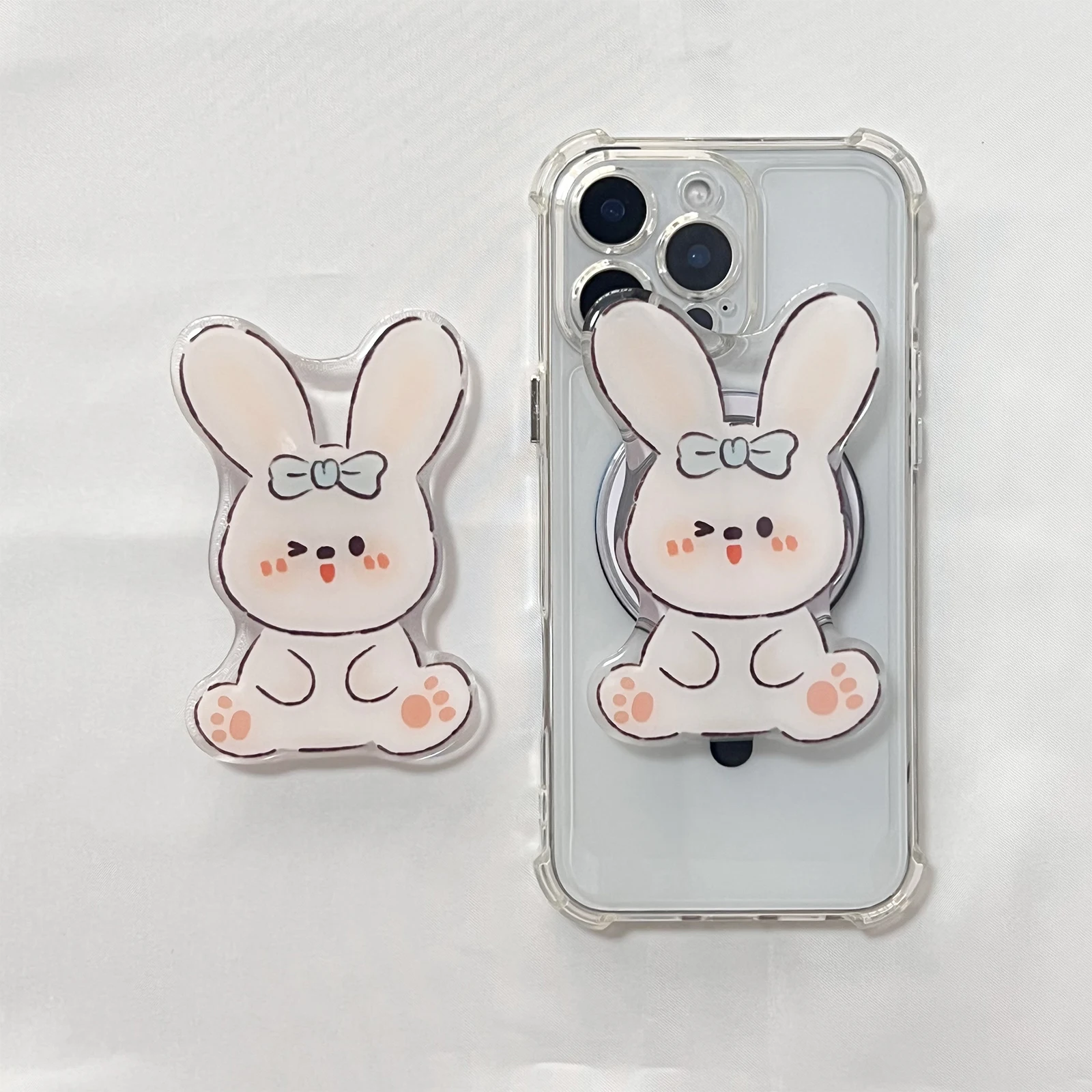 Niedlicher Cartoon-Schleifen-Kaninchen-Handyhalter Griptok-Halterung für iPhone 17 Pro Max Handyhülle Grip Tok Sockelhalterung Mädchen Geschenk