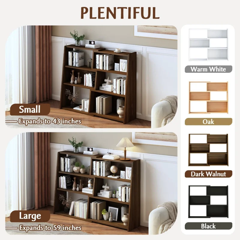 (UUX) خزانة كتب خشبية قابلة للتمديد - رف كتب قصير منخفض سلم من 3 طبقات للمساحة أو الزاوية الصغيرة، جوز داكن، S UQ