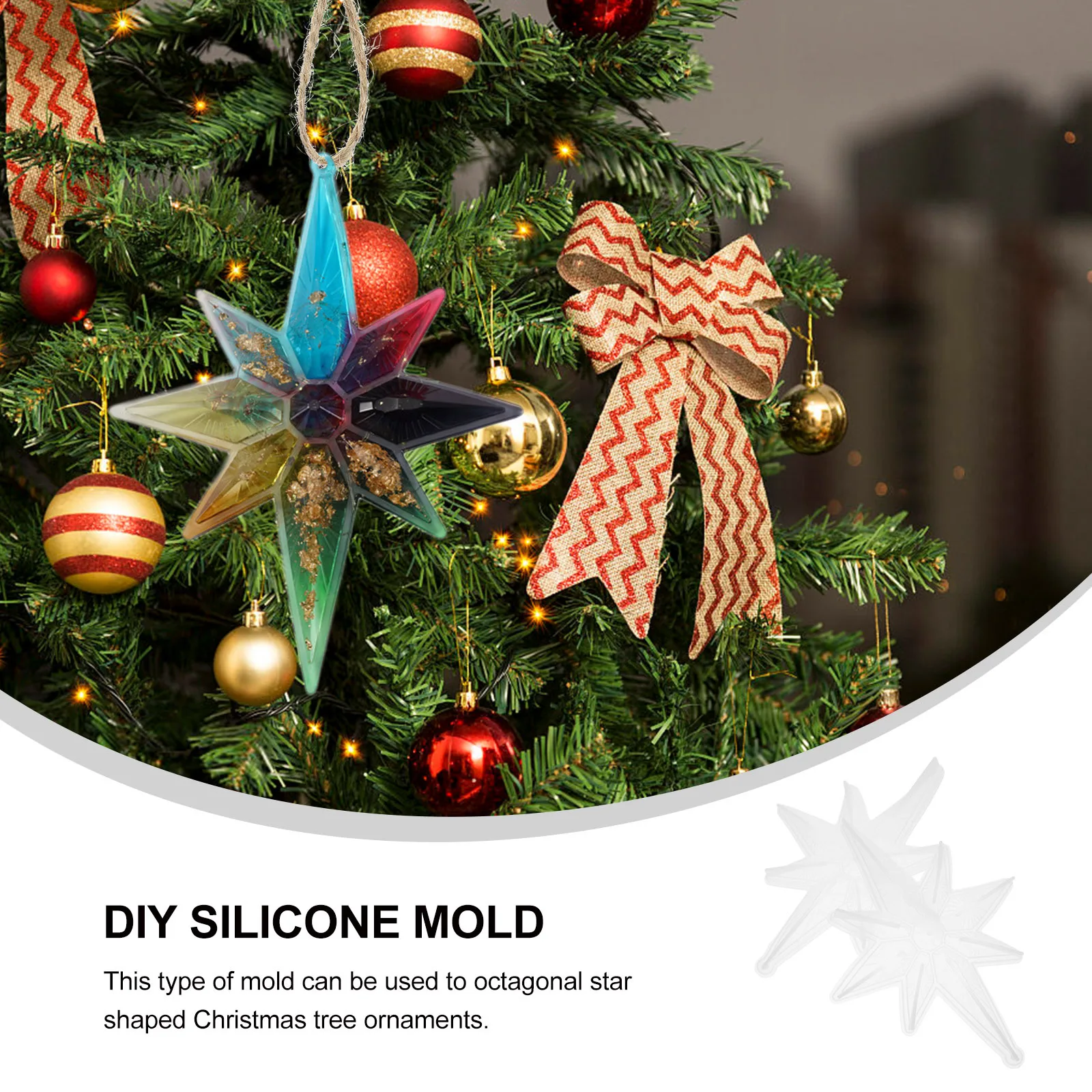 

2Pcs Christmas Ornament Mold Octagonal Star Silicone Molds for DIY Epoxy Resin Crafts Non-Stick Reusable Xmas Tree Pendant