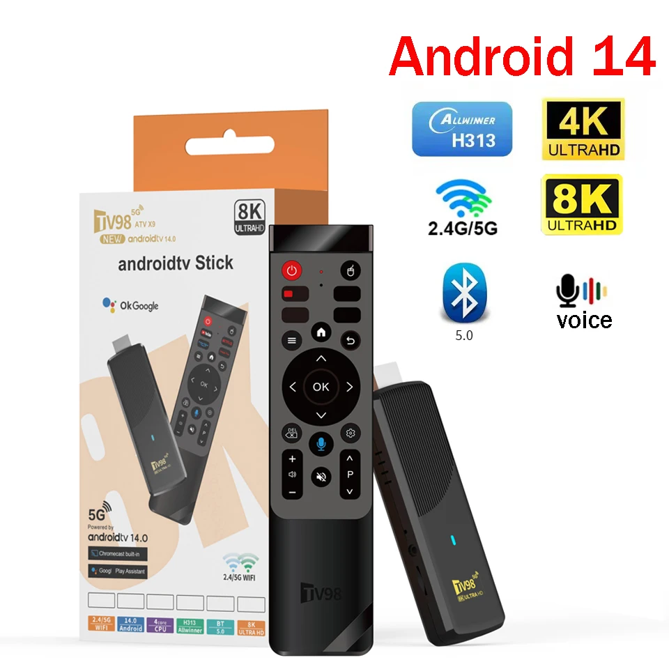 Android 14 TV Stick 8K 4G 5G WiFi 6 8GB 128GB