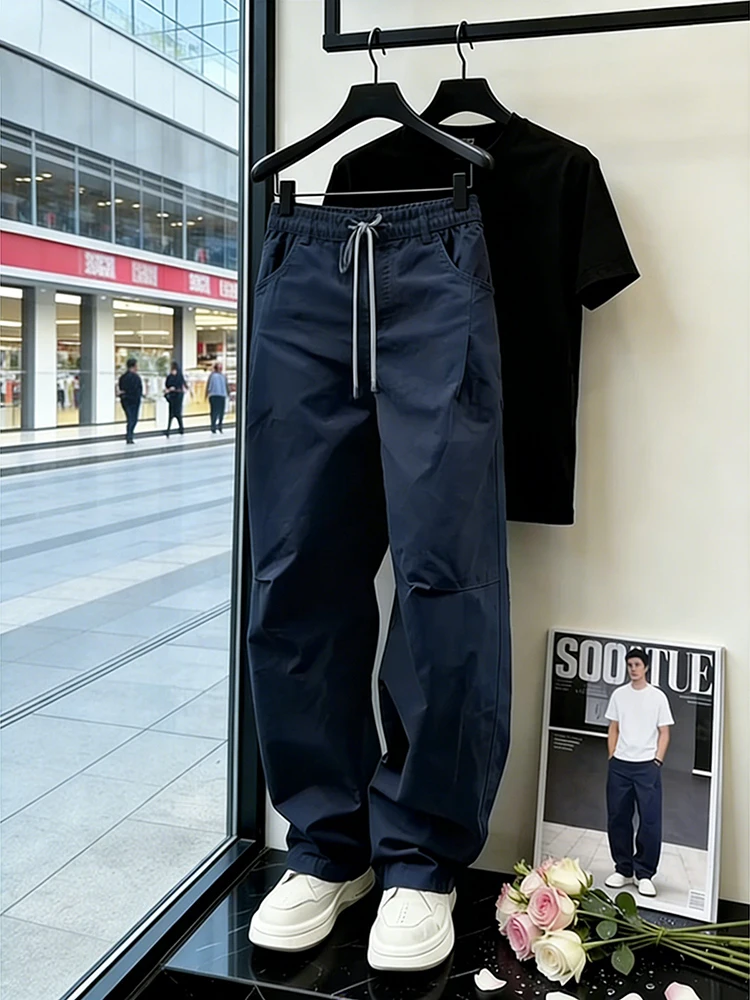 

Cleanfit High Waist Straight Leg Workwear Pants Men's Spring American Folded Knife Pants Casual Long Trousers k Blue