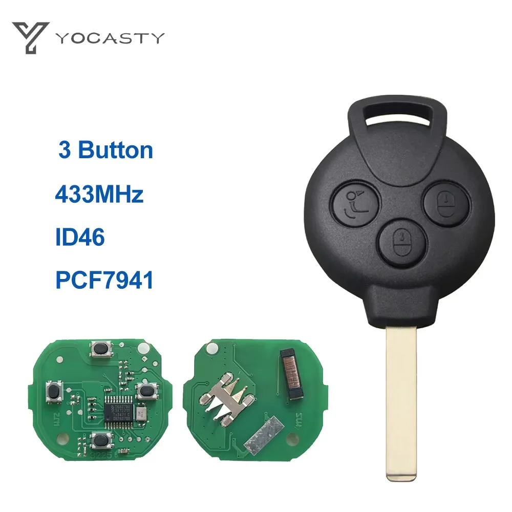 

YOCASTY 3 Buttons 433MHz ID46 Chip PCF7941 Remote Car Key For Mercedes Benz Smart Fortwo 451 2007 2008 2009 2010 2011 2012 2013