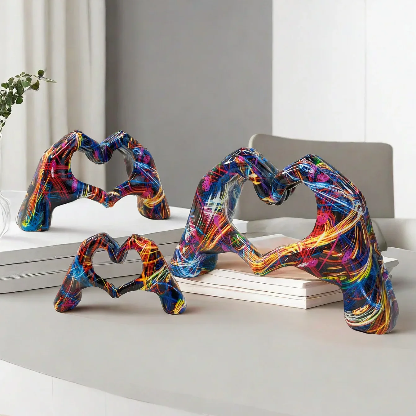 

Colorful Gesture Decoration, Love Finger Statue Modern, Modern Art Sculpture Personalized Finger Home Decoration