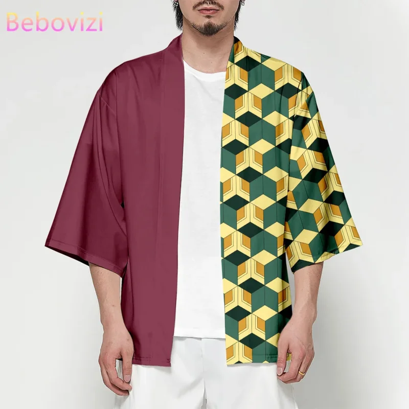 6XL 5XL 4XL de talla grande Anime japonés Tanjiro Samurai Kimono de hombres mujeres cárdigan Haori Obi ropa de Cosplay asiática Haori Tomioka