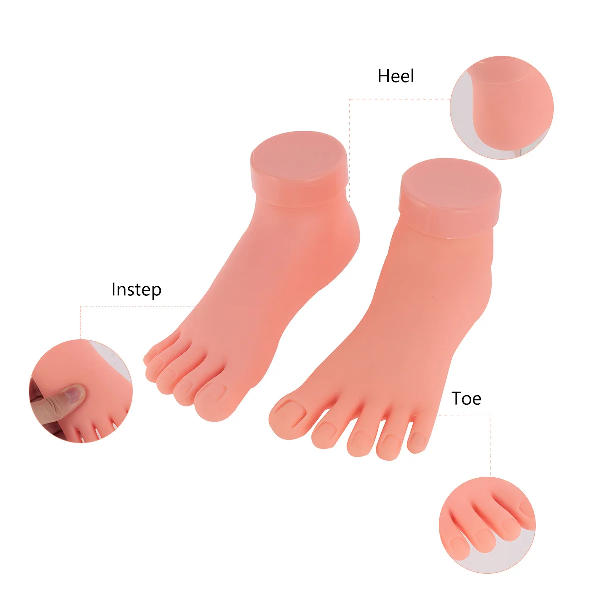 2Pcs Nail Art Foot Practice Right Left Durable Elasticity Manicure Training Tool for Sculptured Skill Improvement