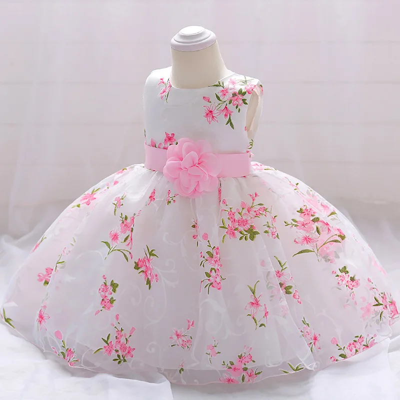 Baby Girl 1 Year Birthday Princess Party Flowers Baptism Dress Infant Embroidery Floral Sleeveless Costume Newborn Kids Clothes