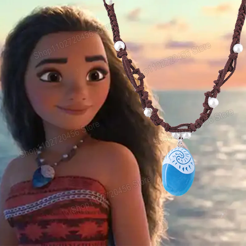 Disney Anime Movie Princess Moana Handmade Braided Leather Rope Necklace Luminous Pendant Necklace Cosplay Kid Toys Gift