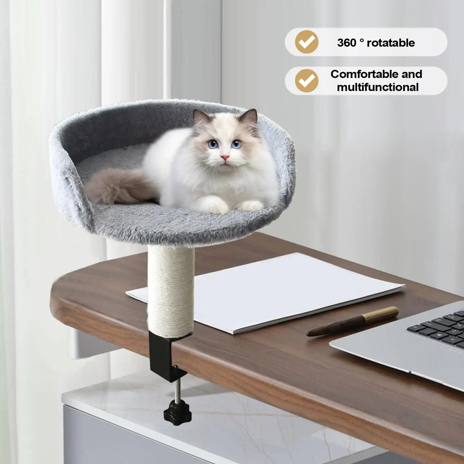 

Desk Clamp Cat Bed with Soft Pad Removable Pet Nest Attachment for Office & Home Space-Saving Cat Hammock Perch pet cat bed