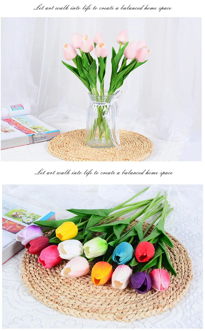 10PCS Artificial Tulip Flower Bouquet Real Touch PE Foam Fake Flower for Wedding Decoration Flowers for Home Garden Decoraive