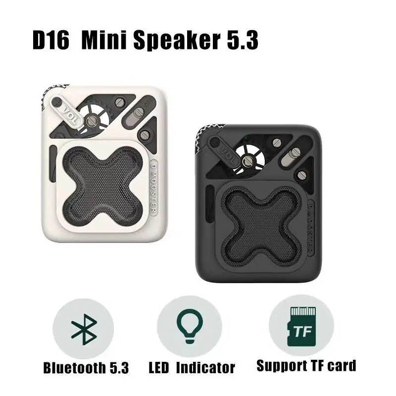 DMOOSTER D16 Mini Speaker Bluetooth 5.3 Classic Design Gear Volume Support TF Card Travel Case Packed Super Portable Speaker