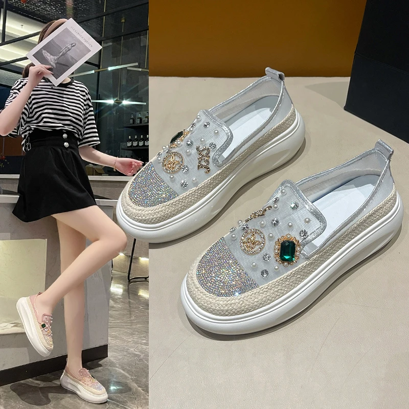 

2026 Spring Hot Selling Women Sneakers Luxury Rhinestone Embellished Female Loafer Platform Tennis Woman Shoes Zapatillas Mujer