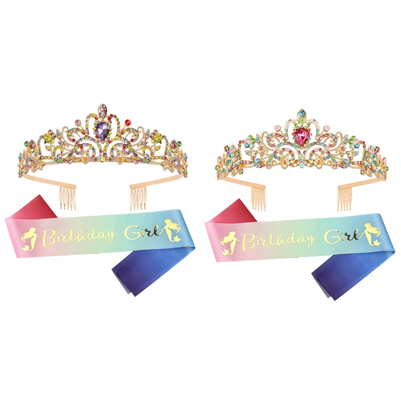 Birthday Tiaras For Girls Birthday Crown Sash Happy Birthday Girl Princess Birthday Party Decorations Gifts Reusable Style B