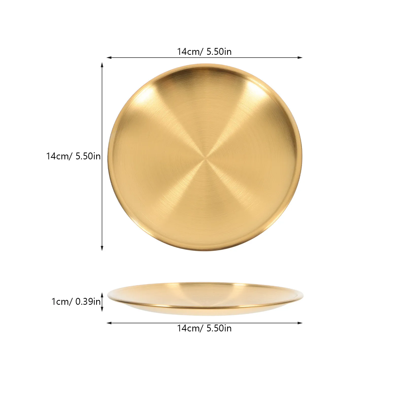 4Pcs Stainless Steel Salad Plates 14cm Gold Finish, 304 Food-Grade Round Unbreakable Plates for Home, Kitchen, Picnic