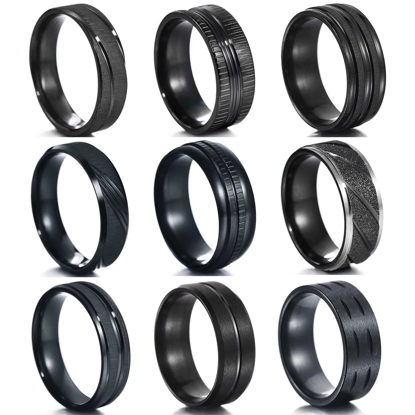 8MM Black Punk Men's Ring Simple Design Stainless Steel Wedding Rings For Men Cool Birthday Party Gift High Quality