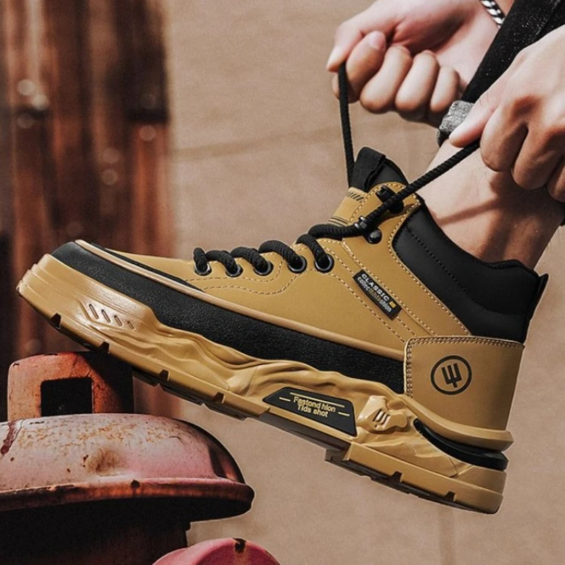 

Outdoor Lace Up Platform Male Shoes Spring Autumn Sports Original Deals Offers Fashion Casual Retro Classic Men's High Cut Boots