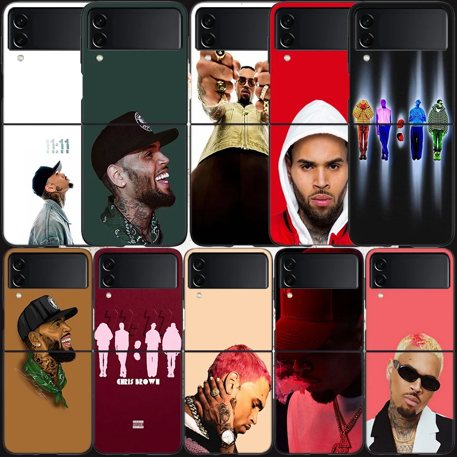 Chris Brown American Rapper Case for Samsung Galaxy Z Flip 6 5G Z Flip 5 4 3 5G Black Hard Cell Phone Cover Luxury PC Shell Coqu