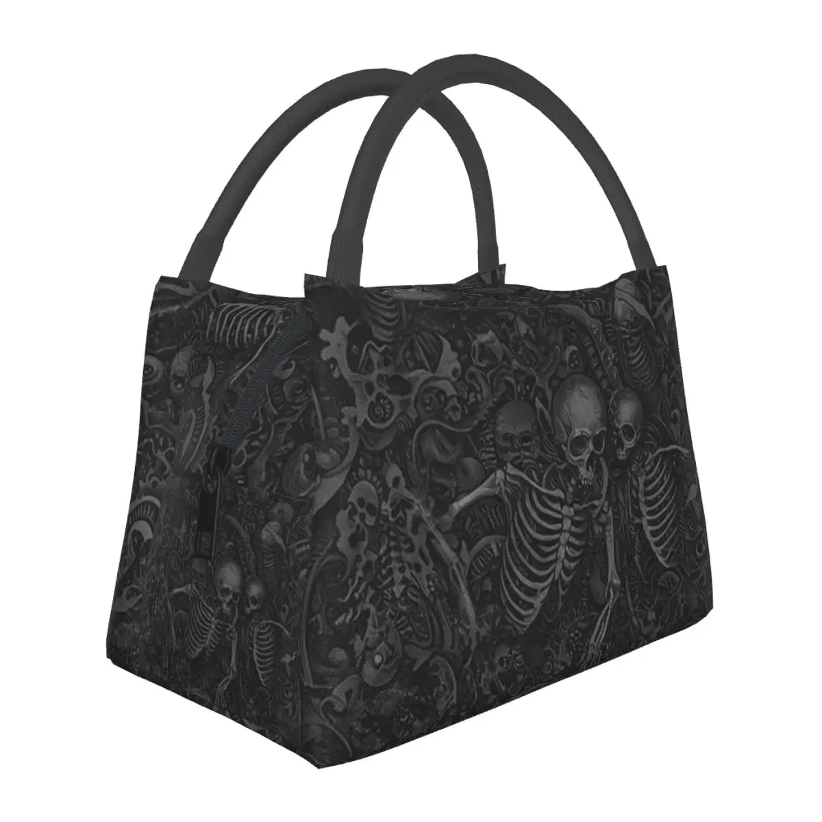 Skull Floral Gothic Insulated Lunch Bag Durable 600D Polyester Thermal Cooler Tote Box for Women School Office Travel Storage