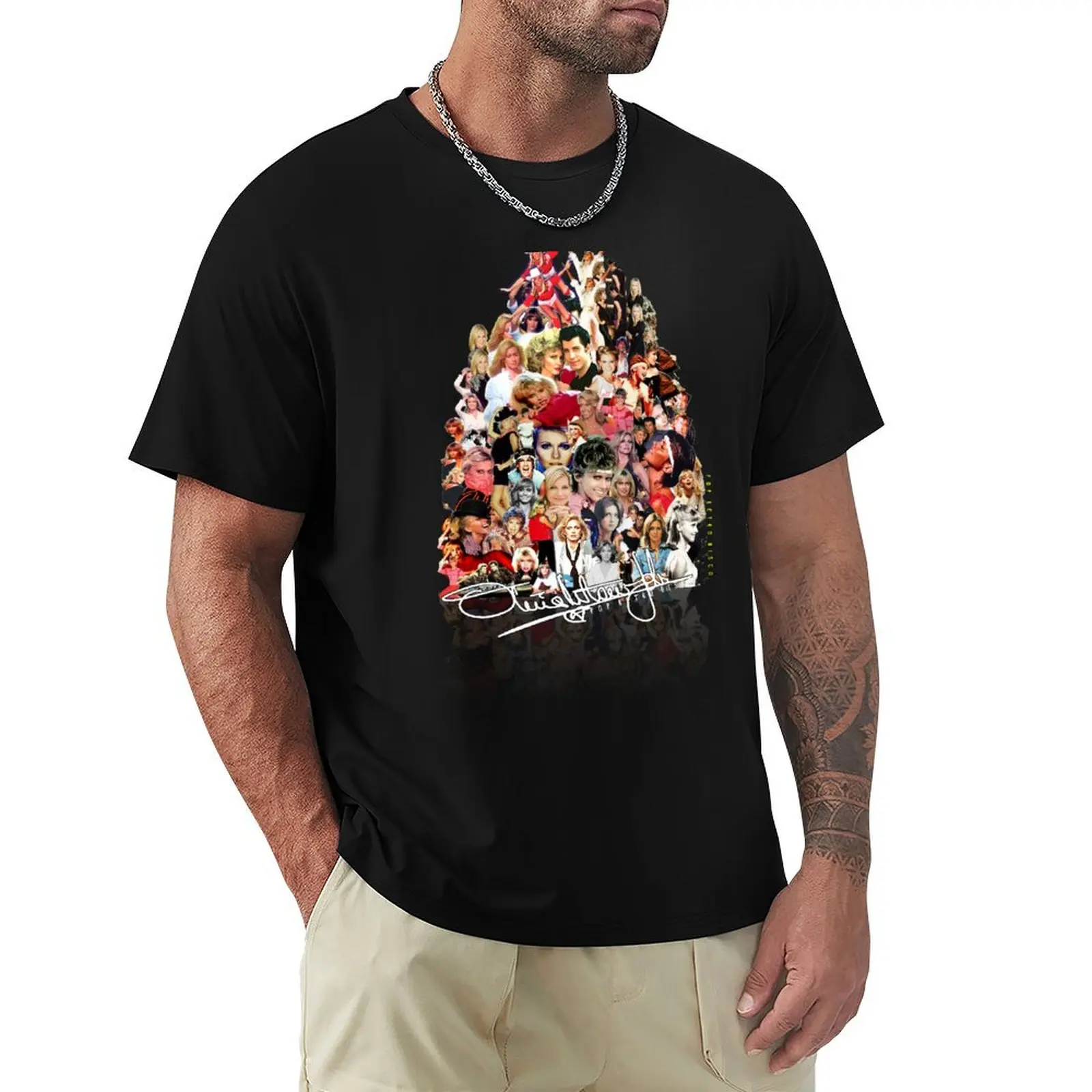 

Olivia Newton-John Collage - Designed by PopRetroDisco T-Shirt shirts graphic graphic tee shirt sweat plain white t shirts men