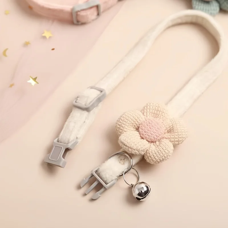 1Pc Cat Collar with Cute Flower Adjustable Buckle Cat Collar Bell Collar Cat Small Pet Supplies Kitten Collar Small Dog Acce