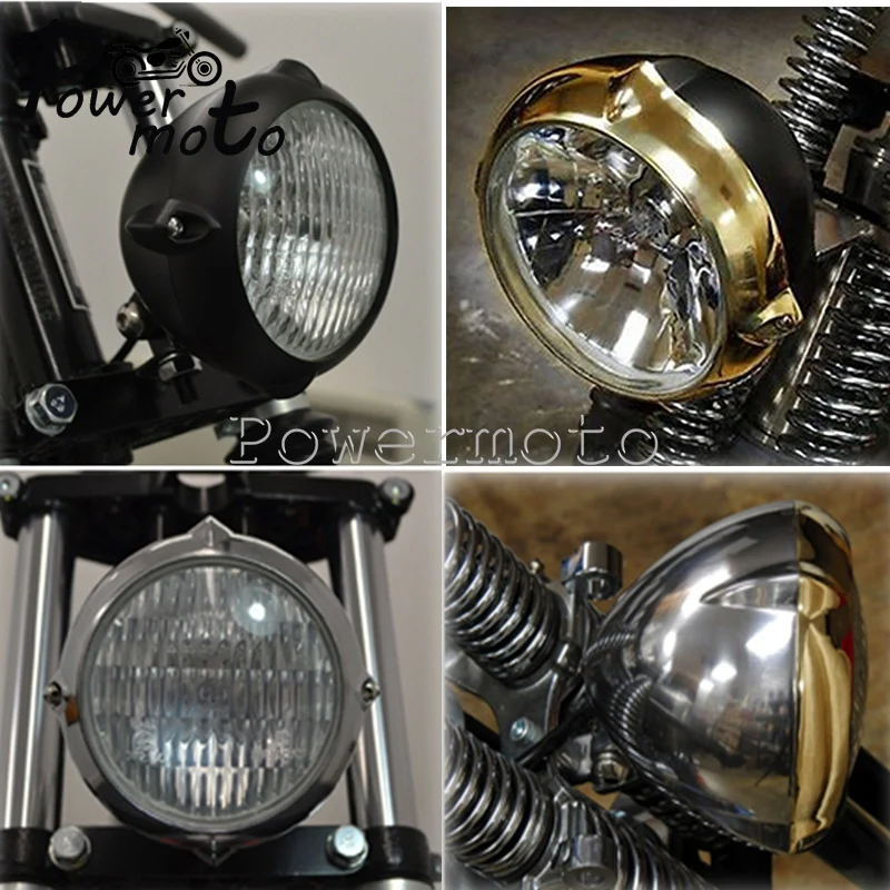 Black Brass H4 Bulb 12V 60/55W Hi/Lo Beam Headlight Retro Motorcycle Head Light Lamp For Harley Softail Cafe Racer Retro Bobber