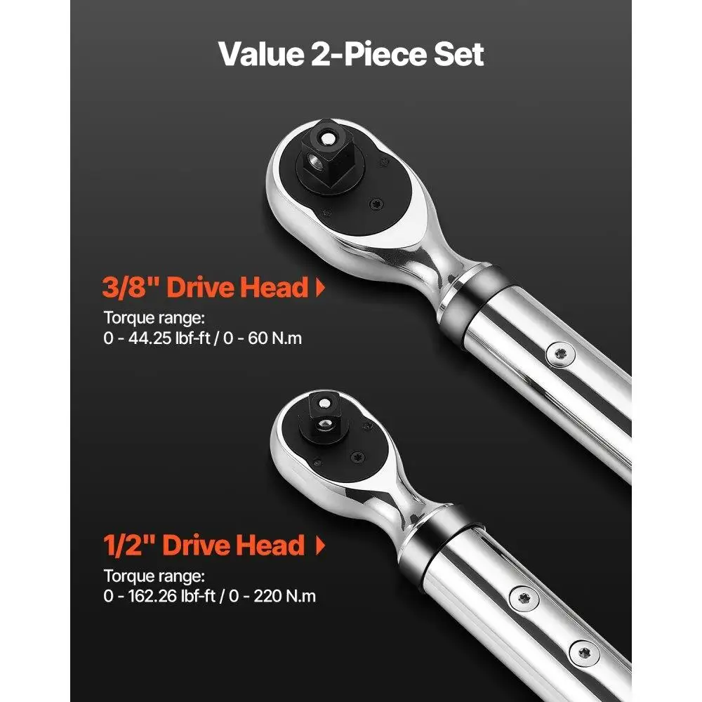 Digital Wrench Set 2 Pieces 1/2 Inch and 3/8 Inch Drive 72-Tooth Electronic Display Measurement Tool