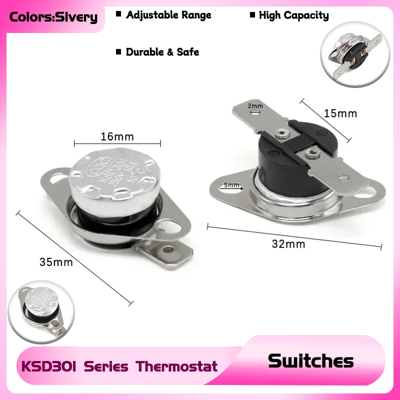

KSD301 Switch Normally Open/Close 10A 250V 40-135 Degree Bakelite Temperature Switches Thermostat Sensor 1~25pcs KSD-301