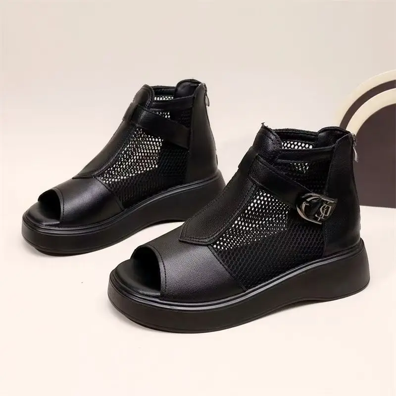 

Women's Summer Wedges Mesh Peep Toe Cool Boots Thick Sole Non Slip Breathable Lightweight Zippers Ankle Boots High Top Sandals