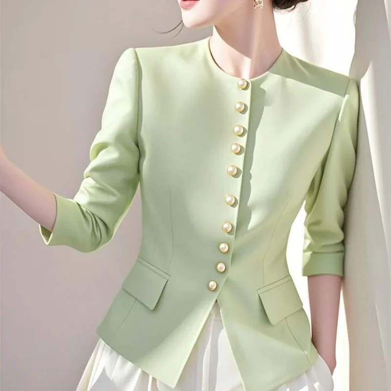 

Small Fragrant Green Women's Jacket Fashionable Unique and Beautiful Waist-hugging Top