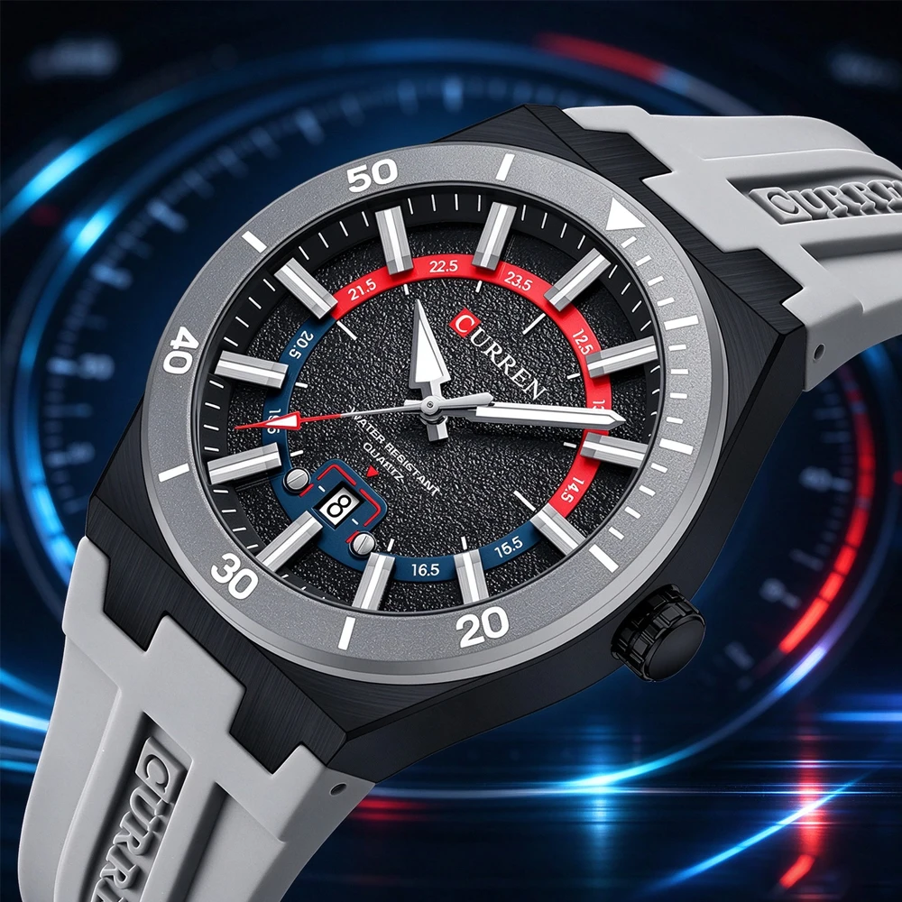 CURREN Men Quartz Analog Wristwatch Silicone Strap Date Waterproof Luminous Sport Casual Outdoor Male Dress Wristwatch Fashion