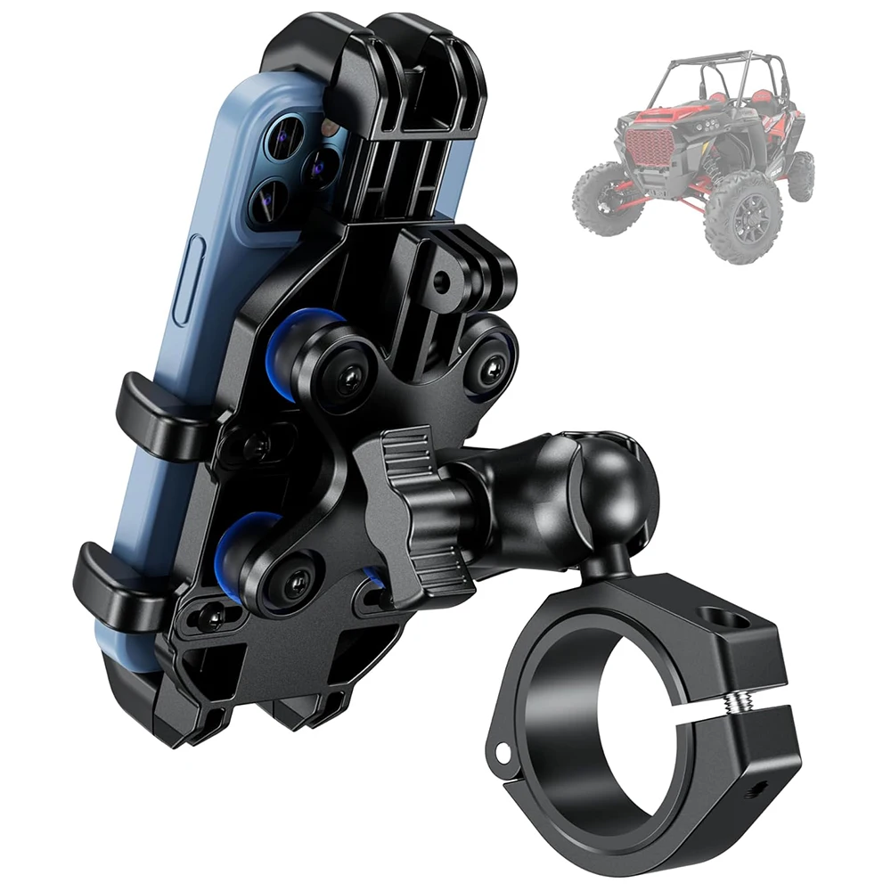 

Phone Mount with Vibration Dampener Heavy Duty for UTV Roll Cage Cellphone Holder Fit on 1.5''/1.65''/1.75''/1.85''/2'' Roll Bar