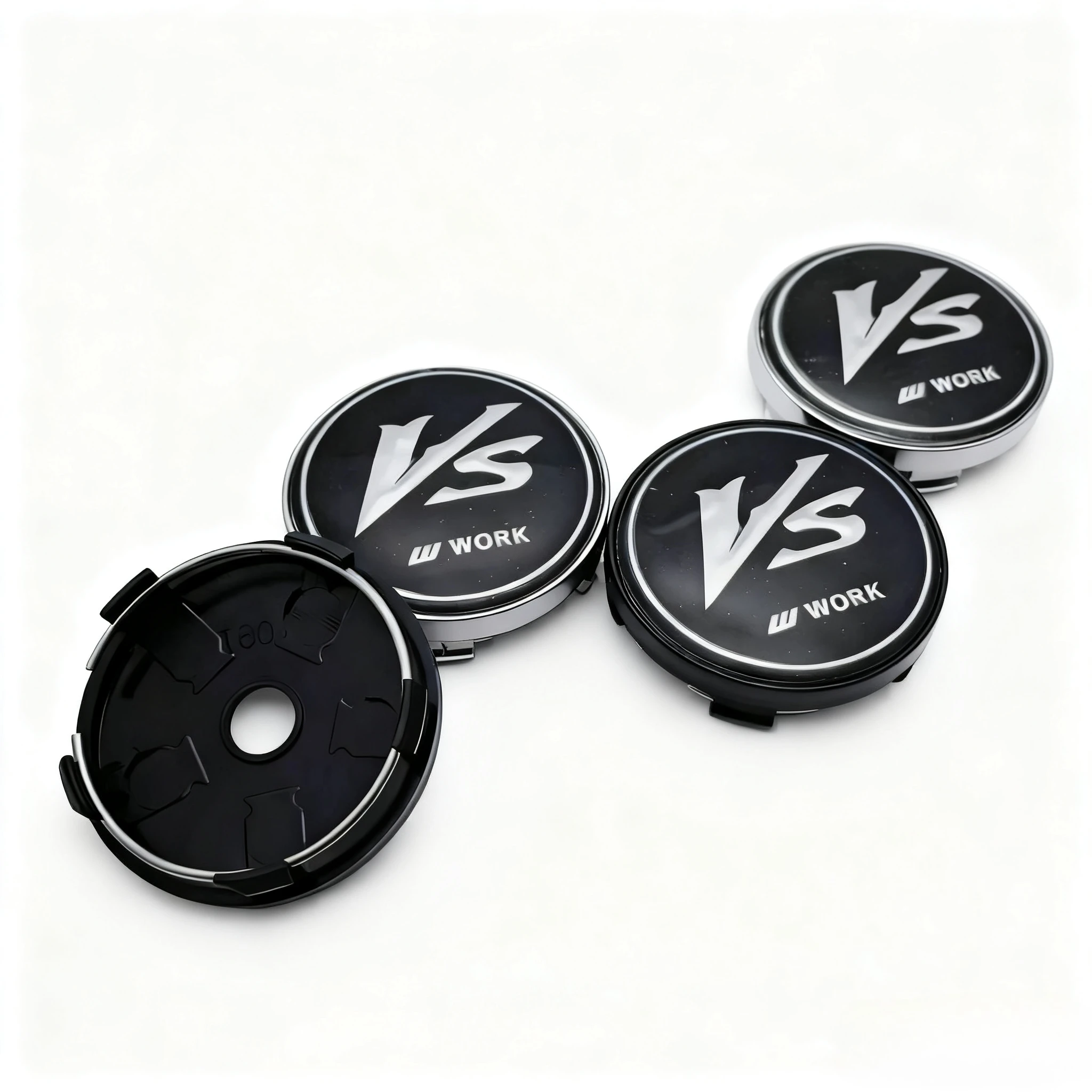 

4pcs JDM VS W Work Logo Badge Emblem Car Wheel Center Caps 60MM Clips 56MM Wheels Hub Dust Cap Rim Hubcaps Cover Car Accessories